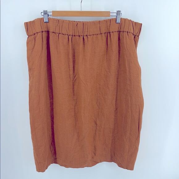 J. Crew 100% linen elastic pull on waist straight midi skirt sz 2X - Picture 1 of 6